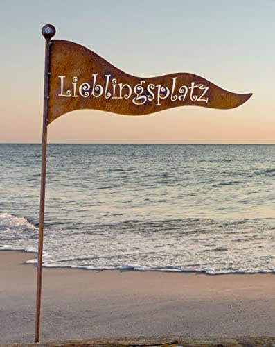 itsisa Gartenstecker Fahne Lieblingsplatz H:110 cm im Rost Design - Rostfigur Flagge, Gartendeko Rost, Metalldeko