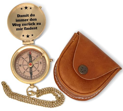 SonKo® Kompass mit Gravur Kompass personalisiert – Antik Optik nautischer funktionsfähige Maritime Deko aus Messing. Konfirmation Geschenk Kommunion (Mit Personalisierung)