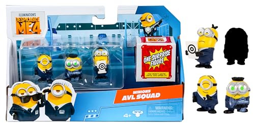 Minions Despicable Me 4 4 Figur Packs AVL Squad | 5,8 cm samlarfigurer | Pack har 3 synliga figurer plus 1 överraskning figur dold