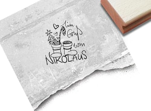 Stempel Ein Gruß vom Nikolaus - Textstempel Nikolausstiefel - Nikolaus Stempel Grüße Nikolauskarten Nikolausdeko Basteln Scrapbook - von zAcheR-fineT (klein ca. 29 x 29 mm)