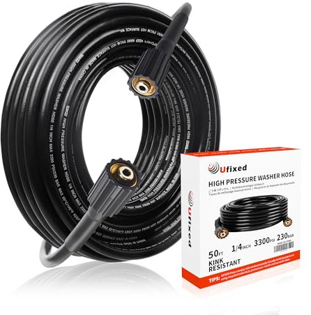 Ufixed - Tubo per idropulitrici ad alta pressione, 50 FT per set di collegamento rapido, idropulitrice, adattatore per kit di collegamento rapido M22, 14 mm, 3600 PSI