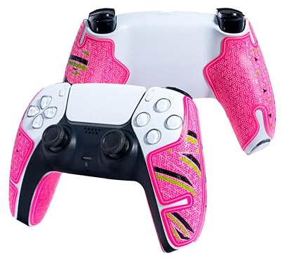 Controller-Griffe, kompatibel mit PlayStation Portal, Skin-Kit, Anti-Rutsch, Multi-Textur, Schweißabsorption, vorgefertigte Griffstreifen (Pink, Grün & Silber, For DualSense)