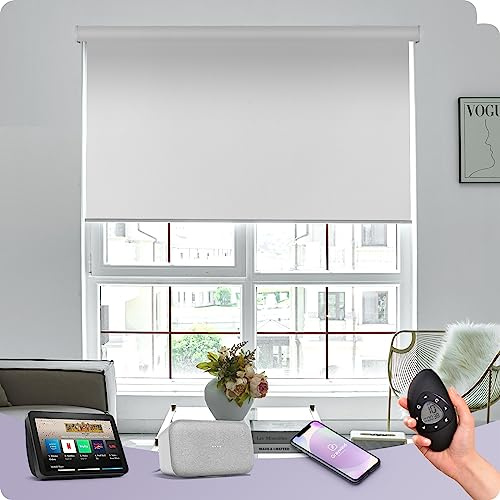 Graywind Energy Efficient Electric Roller Blinds - 4-Layer Double-Sided Thermal Fabric, Smart Motorised Blackout Blinds Compatible with Alexa Google, Rechargeable, Made to Measure, Bright White