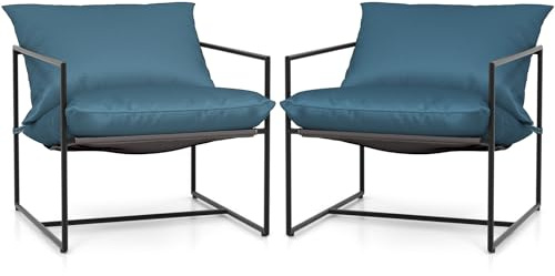 GOPLUS Juego de 2 Sillones de Salón con Marco de Metal