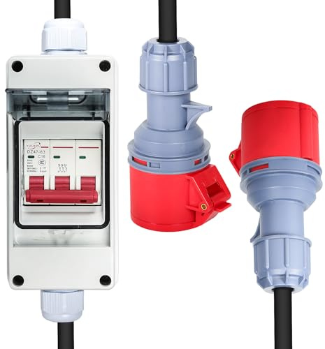 CEE Adapter 32A auf 16A Kupplung 5P CEE Stecker 16a Leistungsschalter 3P Sicherungsautomat Wasserdicht IP44 Starkstrom Adapter für Wohnmobile Industrie(32A auf 16A 3P 400V)