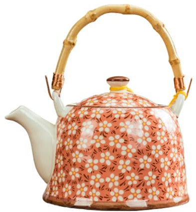 asdchZen Tetera De Porcelana De Hueso, Tetera De Porcelana De Gran Capacidad, 900 Ml/30 Oz con Infusor De Acero Inoxidable, Tetera De Cerámica Floral De Estilo Chino para Uso Doméstico (Rojo)