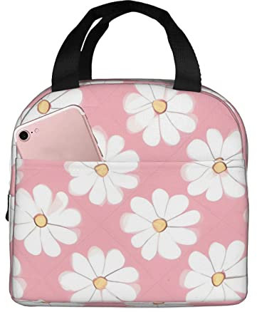 KadUe Isolierte Lunchtasche mit Chrysanthemen-Motiv, Unisex, wiederverwendbar, für Arbeit, Picknick, Camping, Lunchtasche, Weiß