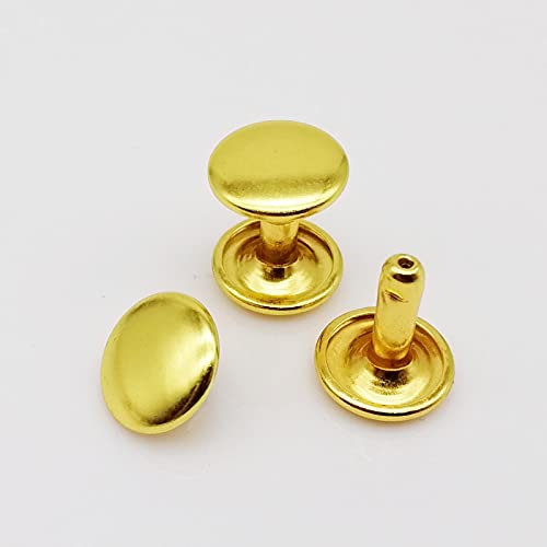 Blinde Riegel, Metallrücken 100 Sets Metall Doppelkappe Seite Runde Nieten Leder Gürtel Brieftasche Tasche Schuh Kleidung Dekorative DIY Nailhead Spike Stud(Golden,8x12mm)