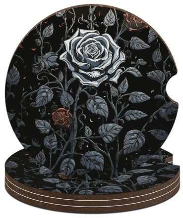 Auto-Untersetzer für Getränke, 4 Stück, Rosen-Gothic-Auto-Untersetzer, saugfähig, Auto-Becherhalter, Untersetzer, rutschfeste Auto-Bechermatte, Korkboden für Auto-Becherhalter für Damen und Herren,