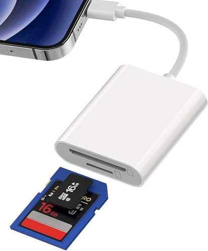 SD Card Reader for iPhone iPad, Digital Camera to iPhone Adapter, 2 in 1 Memory Card Reader Adapter with SD & TF Card Slots, Plug and Play