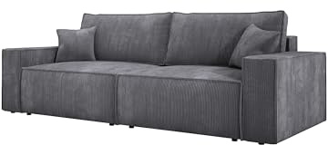 DomiMeble DomoHome Universelles Ecksofa Kasjo Mit Schlaffunktion Und Bettkasten Weicher Cordstoff Flexibel Stellbar Rechts-Layout Schlaffläche: 205x135cm Größe: 245x90x83 cm Farbe: Grau