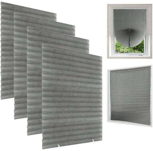 4 Stück Dachfenster Plissee Haftfix, Plissee Jalousien Fenster, ohne Bohren, mit Saugnäpfen, Sofortige Temporäre Privatsphäre, Thermoplissee ohne Bohren Faltrollo für Fenster (hellgrau,60 x 180 cm)