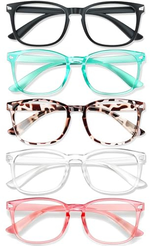 WINTOO Blue Light Glasses for Woman Men | 99% Blue Light Blocking Glasses for Computer Gaming TV Phone Screen Square Frame | Anti Eyestrain & UV Glare Protection - 5 Pair
