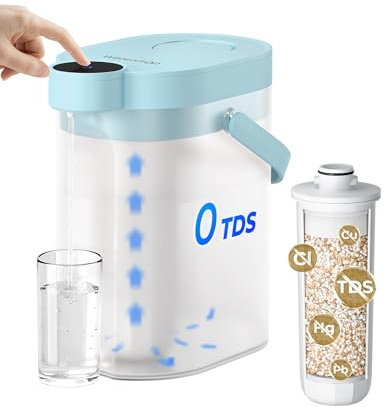 Waterdrop ED05TB 0TDS Electric Water Filter Jug, 3.5L, with 1-Months Filter | Zero TDS Water Filter Dispenser, Reduce Chlorine, Lead, Countertop Water Filtration System, Blue
