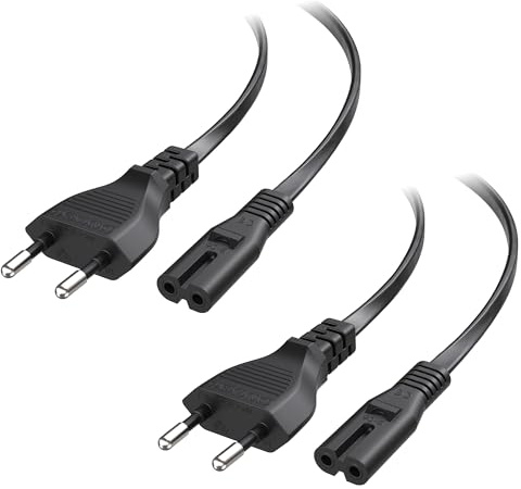 Cable Matters 2-pack strömkabel 2-polig - 2 m, Euro-kontakt typ C (CEE 7/16) till C7-kabel, ersättningskabel för TV, PS5, PS4, Xbox, radioapparater, svart