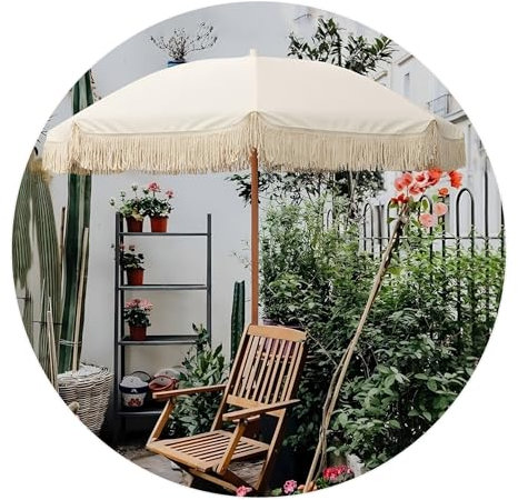 Ombrellone Da Esterno Da 200cm Con Frangia, Ombrellone Da Giardino Inclinabile A Pulsante Manuale, Ombrellone Da Spiaggia Portatile Ombrellone Da Mercato