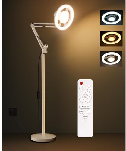 Arsoer LED Floor Lamp, 36W Stepless Dimming 3000K-6500K Free Rotated Photography Light, Internal Wiring Fill Light with Remote & Stable Base with 177CM Stand for Live Streaming/Reading/Handicraft