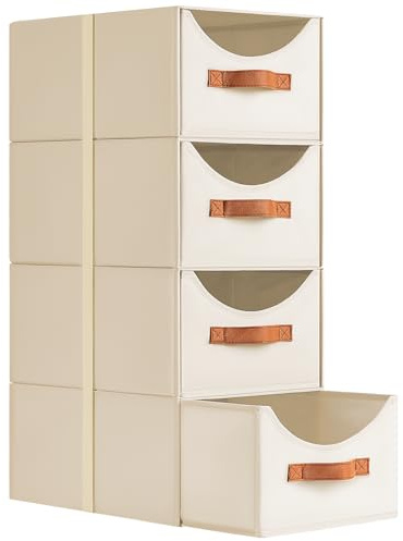 DIMJ Organizador Armario - Cajonera Armario Interior Cajones Almacenaje Apilable, 35 x 25 x 17 cm Organizador Camisetas Cajonera Estrecha para, Hogar, Calcetines, Ropa Interior, 4 Piezas, Beige