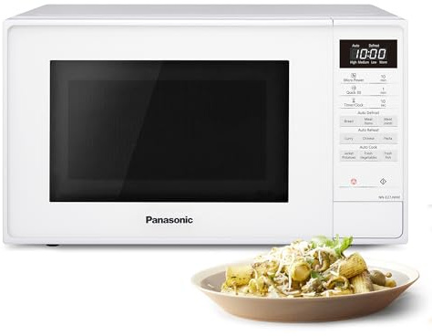 Panasonic NN-E27JWMBBQ 20L Compact Microwave, 800W, Touch Control, 5 Power Levels, 9 Auto Programmes, Defrost, Glass Turntable, White