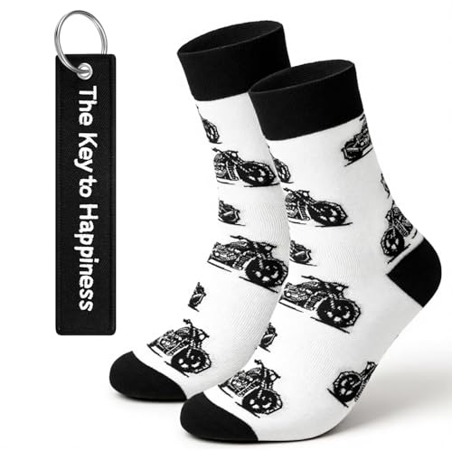 Otuuz Motorrad Geschenk Set - Motorrad Schlüsselanhänger & Baumwoll Socken für Biker EU 38-44 Geschenk für Motorradfahrer zu Weihnachten & Geburtstag