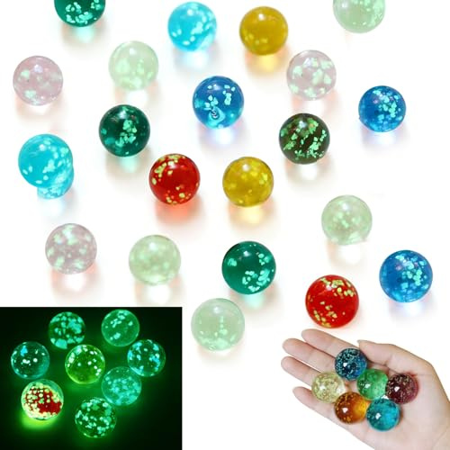 YiliYa Canicas de Cristal,24 Piezas Mármoles de Cristal Que Brillan en la Oscuridad,Canicas para Niños,Mármoles de Vidrio Colorido,para Juegos al Aire Libre,Bricolaje y Decoración del Hogar