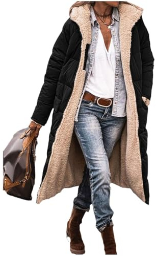 Edelaura Cappotto Lungo Invernale per Donna in Piuma Tinto Unito Antivento e in Pile Elegante con Maniche Lunghe e Tasche Parka Reversibile Caldo e Spesso per Il Tempo Libero