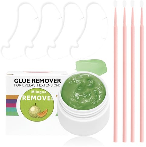 Lash Remover Set - Eyelash Remover For Extensions - Quick & Precious Dissolve False Eyelash Glue - Hami Melon Lash Glue Remove Cream With 2 Pairs Eye Pads & 4 Cotton Swabs