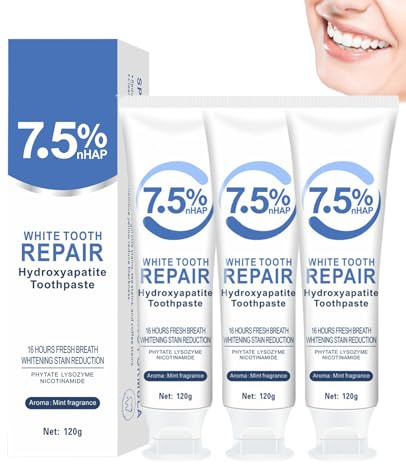 ALONK 3 Stück Hydroxylapatit Zahnpasta, Tiefenreinigung Zahnpasta ohne Fluorid für Zahnschmelzreparatur & Aufhellung (120g)