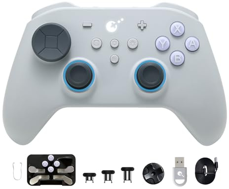 GuliKit TT Max Wireless Game Controller,Bluetooth,Hyperlink Wireless Adapter,Wired, Anti-Drift 720° TMR Joysticks, for Switch/2/PC/Android/iOS, Grey