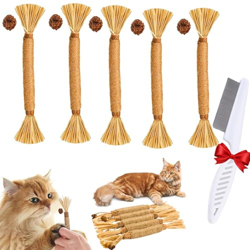 Ejoyiso Catnip Sticks, Giocattoli, Gatta Erba Gatta, Bastoncini da masticare per gatti Cure Odontoiatriche, Contro l'alito cattivo (5)