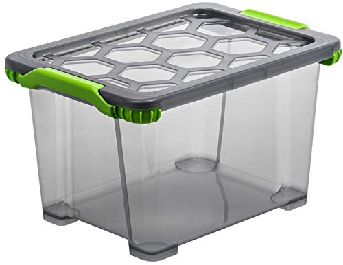 Rotho Evo Total Aufbewahrungsbox mit Deckel 15 L luftdicht Anthrazit/Grün | 15 L Volumen, luftdichte Gummidichtung, stapelbar, transparente Wände, grüne Verschlüsse, für trockene Lebensmittel