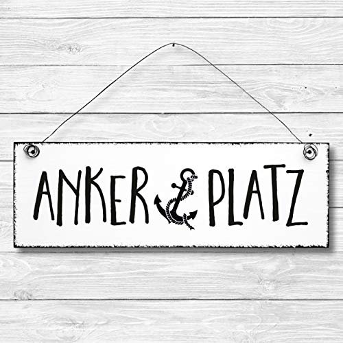 Ankerplatz - Anker maritim Dekoschild Türschild Wandschild aus Holz 10x30cm - Holzdeko Holzbild Deko Schild
