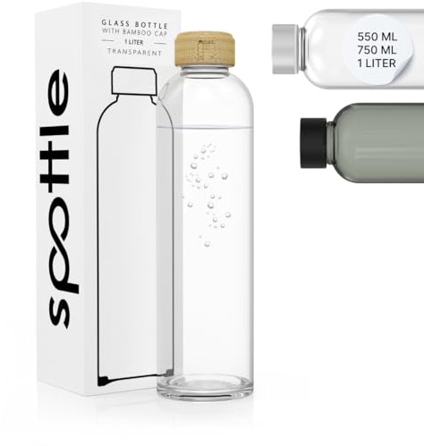 spottle Bouteille Gourde Verre Infuseur Thé 500ml 750ml 1L, Double Paroi Borosilicate, Étanche Sans BPA, Lave-Vaisselle, Housse Néoprène Incluse