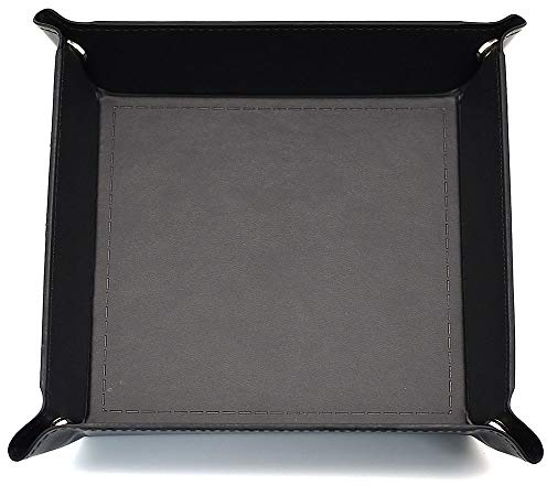 HDdais Catchall Würfeltablett aus umweltfreundlichem Leder, zusammenklappbar, für Kleingeld, Münzbox, Schwarz
