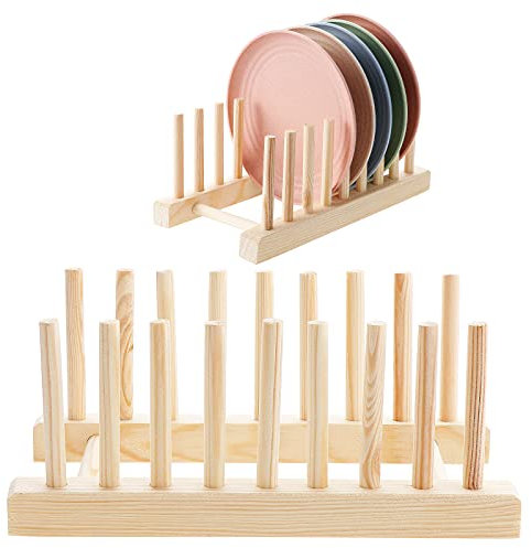 Kinsinder 2 st kök trä dräneringsplatta hylla 9 stavar 8 spår trähållare tallrik förvaring bricka ställ dränering platta stativ lämpligt för förvaring CD servis bok vinglas