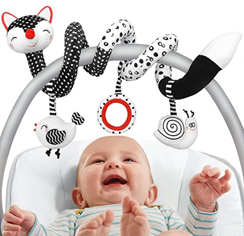 Car Seat Toys for Babies 0-6 Months Boy Girl Carseat Toys Hanging, Black and White High Contrast Baby Toy for Newborn, Baby Infant Sensory for Crib Mobile Carseat Stroller, Gift for 0 3 6 9 12 Months