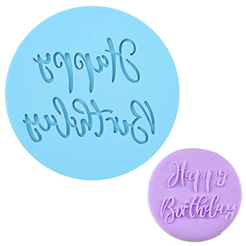 Crethinkaty Happy Birthday Fondant Embosser 3D Design Cookie Stamp for Baking Cookies,Decorating Cake/Sugar Paste/Cupcake
