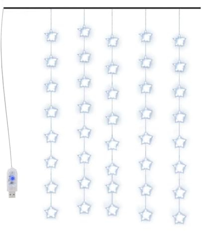 vidaXL LED Lichtervorhang mit Sternen Sternenvorhang Weihnachtsbeleuchtung Lichterkette Innen Außen Fenster Party 200 LED Blau 8 Funktionen