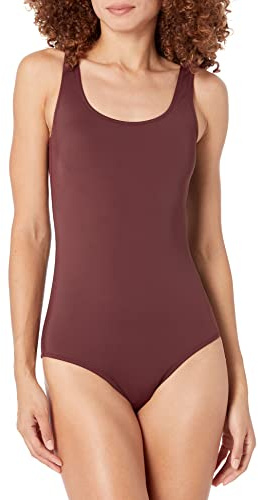 Amazon Essentials Traje de baño de una pieza con cobertura (disponible en tallas grandes) Mujer, Marrón Intenso, XL Grande