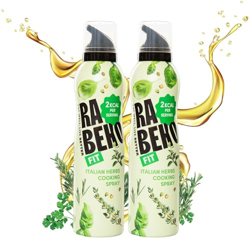 Rabeko Zero spray de cuisson faible en calories | HERBES ITALIENNES | 800 portions, 2 kcal par pulvérisation | Spray pour frire, griller et cuire | sans additifs, sans sucre|sans gluten 2 x 200ml