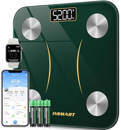 Bilancia Pesapersone Digitale Professionale, INSMART Bilancia Impedenziometrica Smart Bluetooth con 16 Indici di Misurazione Pesa Persone, Massa Grassa e Magra, BMI, Massa Muscolare o Ossea, 180KG