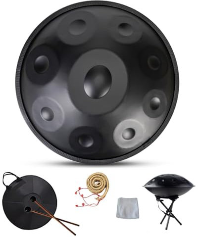 LSZMXI Harmonic Handpan Drum, Handpan-Drum-Instrument,D-Moll 9/10/12 TöNe 22 Zoll Stahl with Handpan Stand, Handpan Case, Durable Mallets and Dust-Free Cloth, Für Klangheilung, Persönliche Meditation