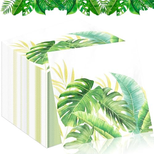 TOPJOWGA Serviette Papierserviette, 100 Stücke Tropische Blätter Servietten, Grüne Dschungelblätter, Hawaii Sommerparty Tischdekoration für Party Dekoration, 33x33cm