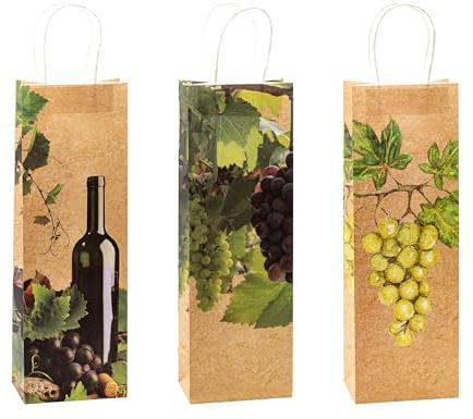 K3T Geschenktüten aus Kraftpapier WEIN für Wein- und Sektflaschen, 12er Packung, Größe: Flasche (HxBxT 36 x 12 x 8 cm), Art.Nr. 88284