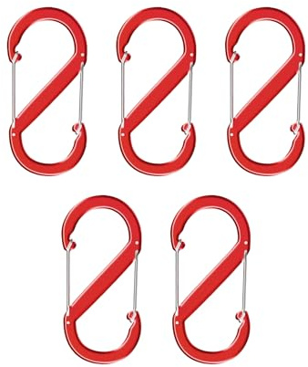 Trimming Shop S Carabiner Keyring Clip, 5PCS Small Dual Spring Opening Keychain Clip Locking Carabiner Keyring Clip Double Clip Hook for Outdoor Hiking Fishing Camping & Everyday Use, Red