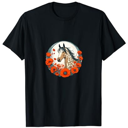Niedlicher Appaloosa Pferd Kunst Mohnblume Blumenkranz T-Shirt
