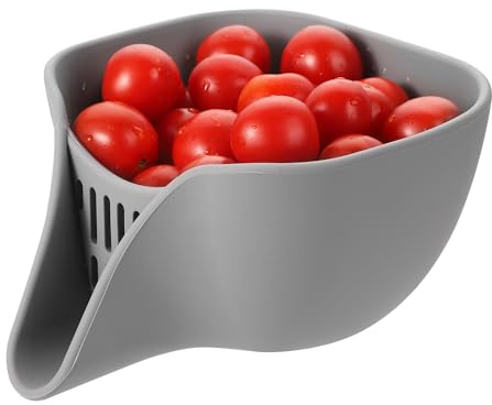 Silicone Drain Basket, 8.26 x 4.33 x 5.7inch Multifunctional Vegetable Strainer Basket with Funnel Spout Fruit Cleaning Bowl Vegetable Sink Food Drainer Colanders Rinser Kitchen Accessories(Gray)
