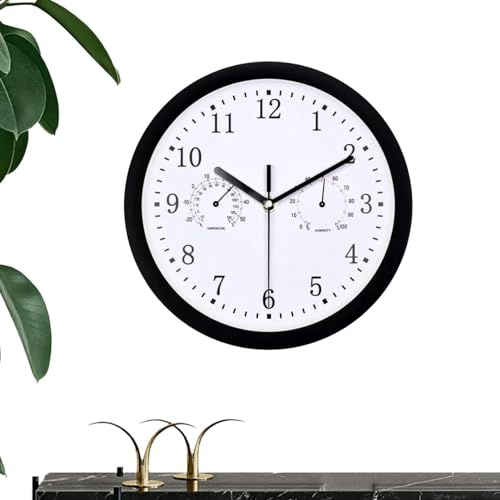 Outdoor Garden Clock, Waterproof Wall Clock with Thermometer and Hygrometer, Weatherproof Non-Ticking Battery Operated Decor Clock, 10 Inch Round Wall Clock, for Patio Garden