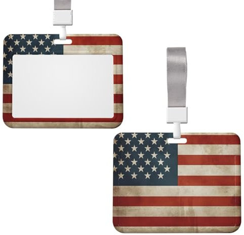 Ausweishalter mit Umhängeband, vertikale Kunststoffhülle, Vintage-Stil, USA-Flagge, Kartenhalter für Arbeits-Ausweis, U-Bahn-Karte, Zugangskarte