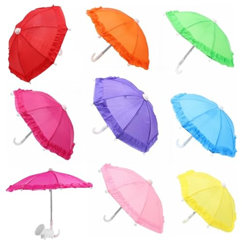 Baobiutin 8pcs Phone Umbrella For Sun With Piggy Suction Cup, Magnetic Phone Umbrella Waterproof Cell Phone Sun Shade Eight-Rib Mini Umbrella For Phone, Random Colour, Mobile Phone Umbrella Shade
